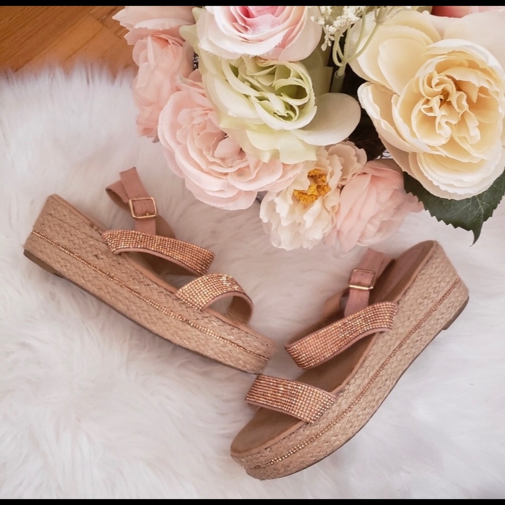Rose gold platform espadrilles